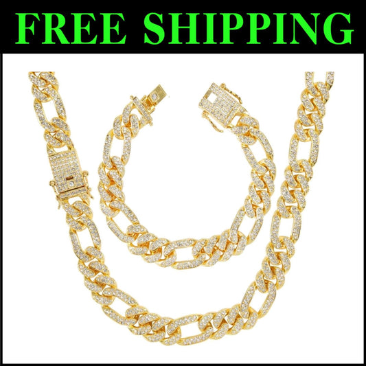 Luxury 18K Gold Plated Miami Cuban Link Chain Set for Men - Iced Out Fashion
