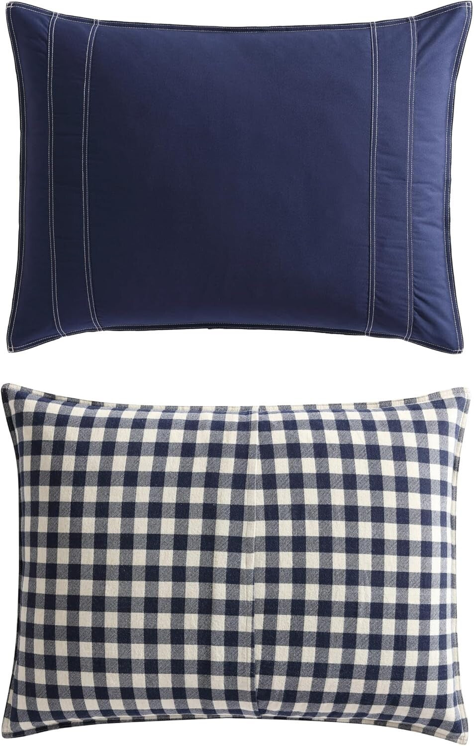 King Comforter Set - Reversible Cotton Bedding with Plaid Shams in Kingston Navy