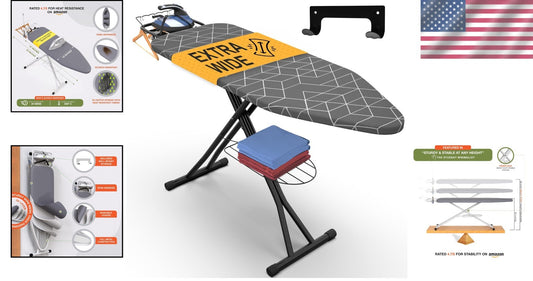 Premium Extra Wide Ironing Board 57" with Heat-Resistant Fabric & Cord Holder