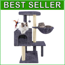 Load image into Gallery viewer, 35.4'' Multifunction Cat Tree with Cozy Condo, Hammock &amp; Scratching Post in Grey