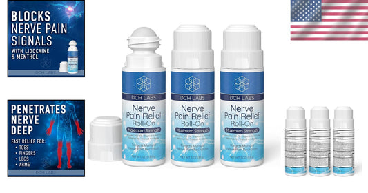 Maximum Strength Nerve Pain Relief Roll-On with Lidocaine & Menthol - 3-Pack