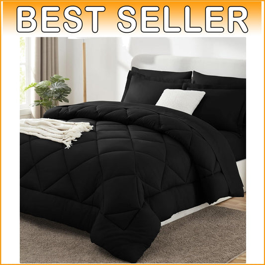 Cozy All-Season Black Twin Comforter Set - 5-Piece with Deep Pocket Sheets