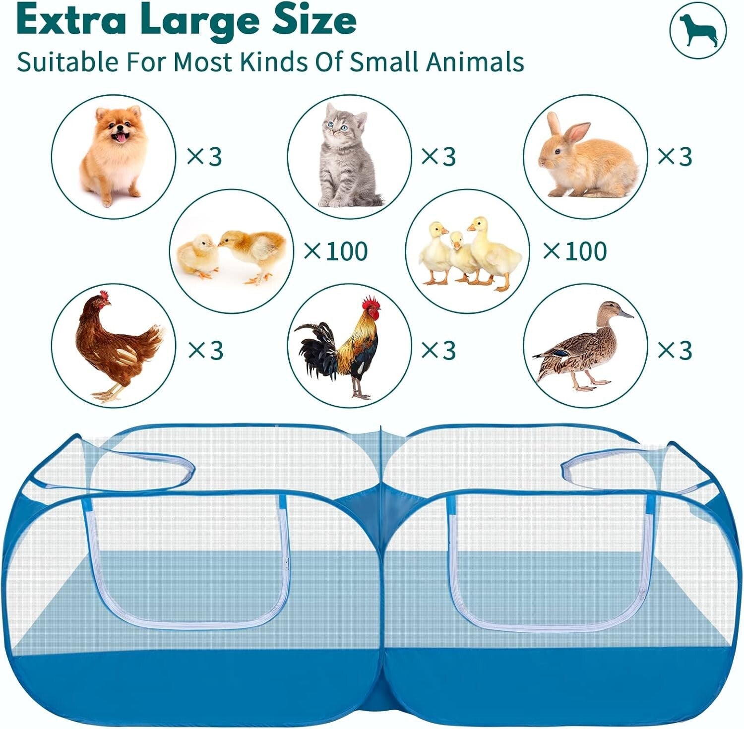 Multi-Use Small Animal Enclosure with Removable Base - For Cats, Rabbits & More