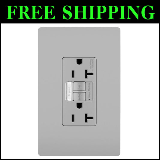 Tamper-Resistant 20 Amp Decorator Duplex Outlet with LED Night Light, Gray
