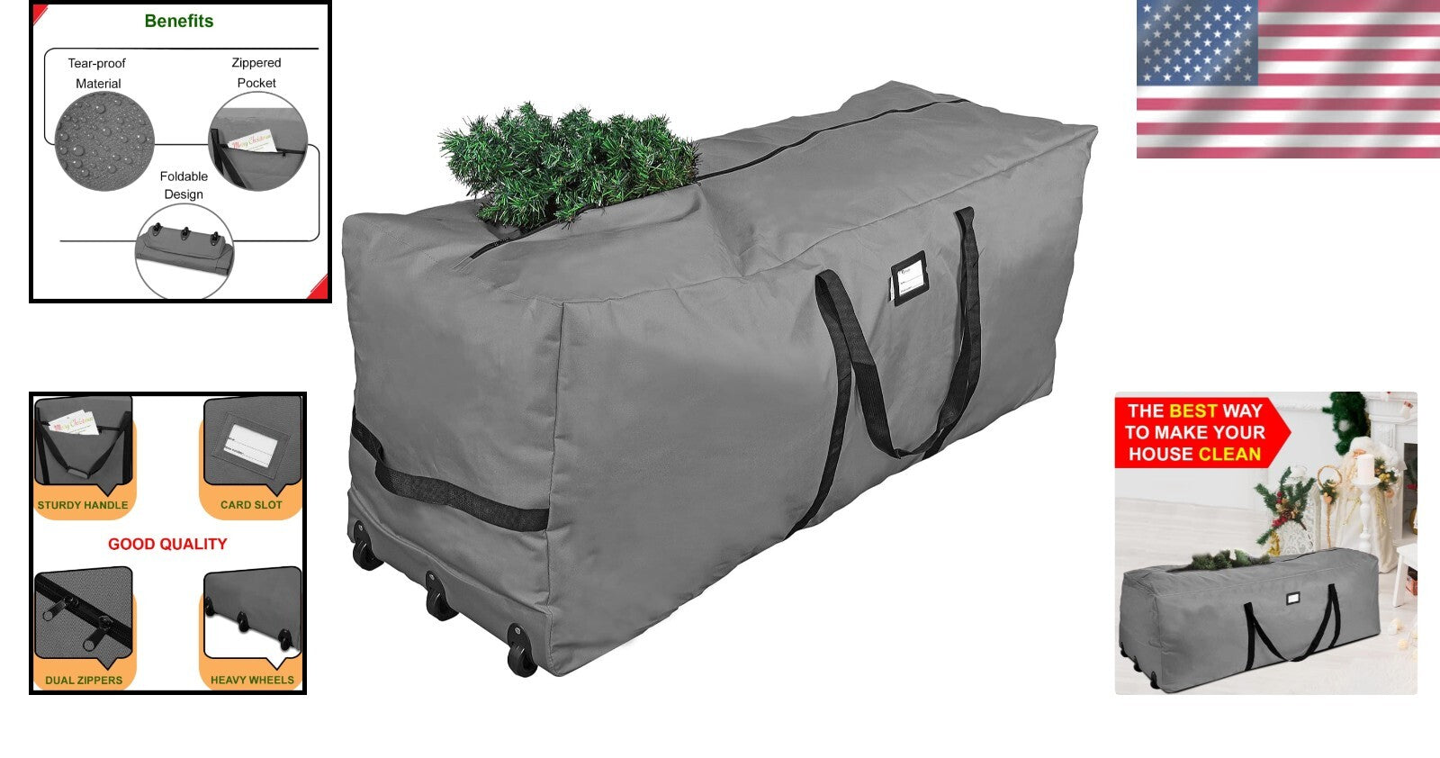 Secure Zip Closure Tree Storage Bag with Handles, Ideal for 9ft Christmas Trees