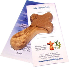 Load image into Gallery viewer, 2.5 Inch Olive Wood Crosses with Certificates &amp; Lord Prayer Cards - 25 Pack