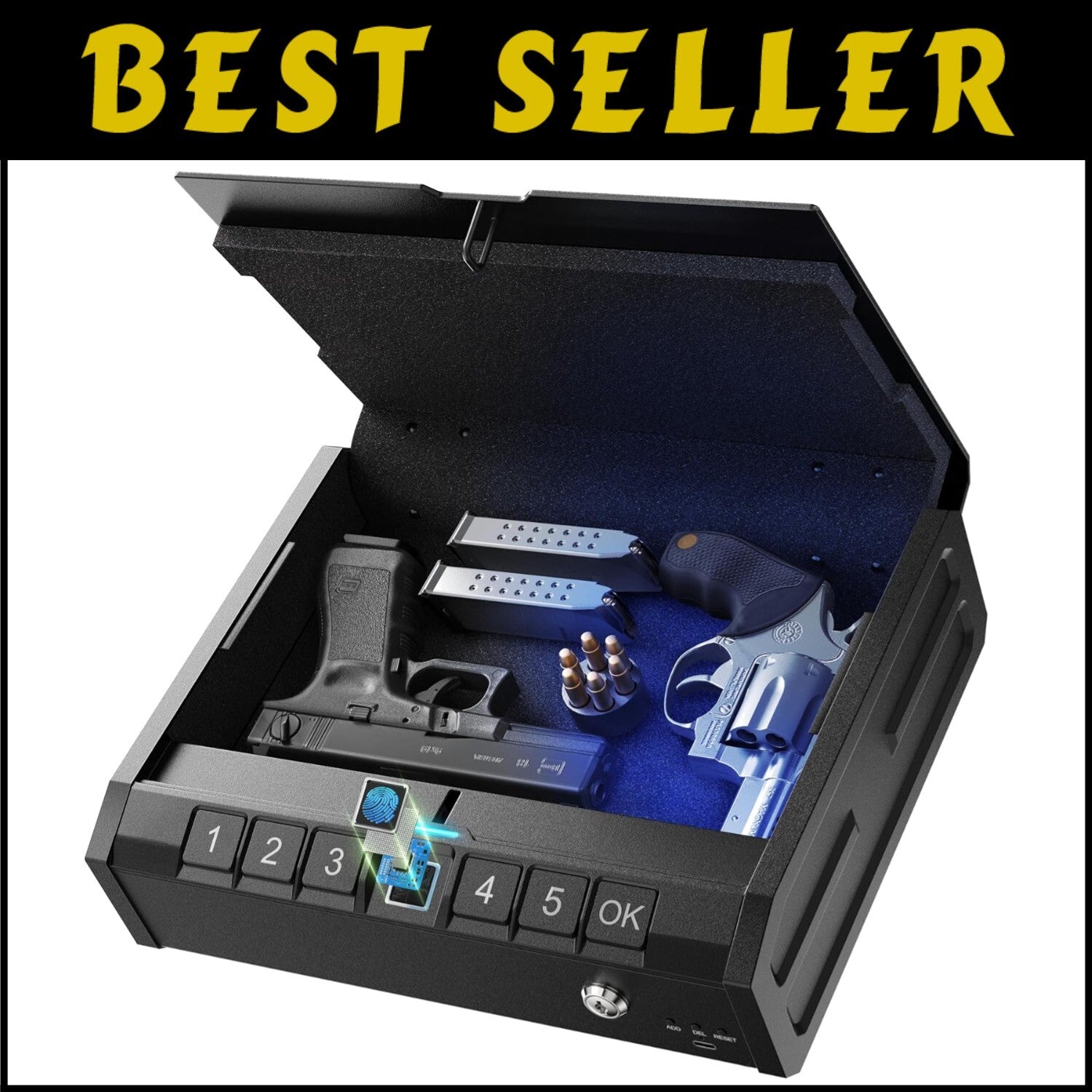 Steel Biometric Gun Lock Box with Emergency Power Supply - Ideal for Home or Car