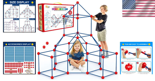 200-Piece Fort Building Kit for Kids - Ultimate Indoor/Outdoor STEM Activity