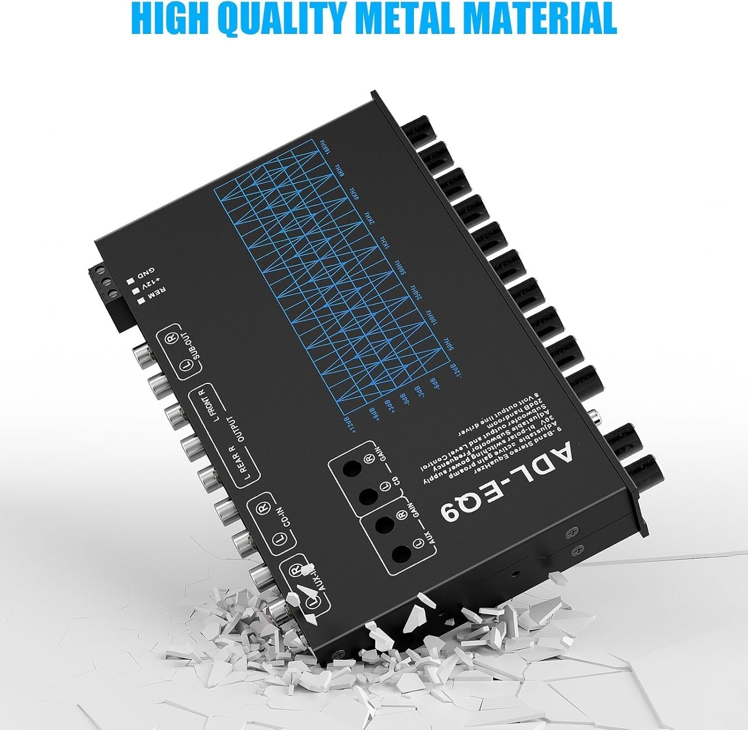 Adjustable 9-Band Car Equalizer with CD/AUX Input & White Light Illumination