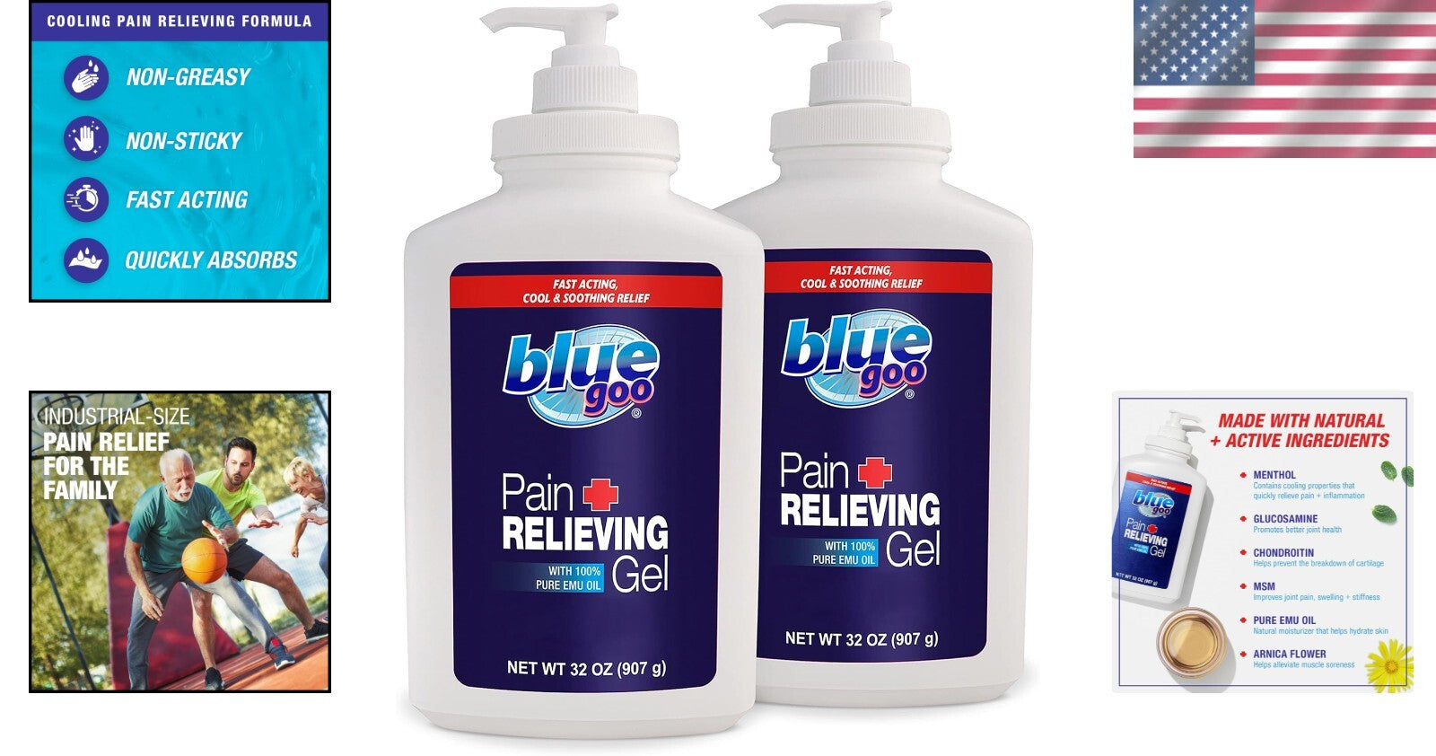 2-Pack 32 oz Emu Oil Pain Relief Gel - Cooling & Soothing Formula for Sprains