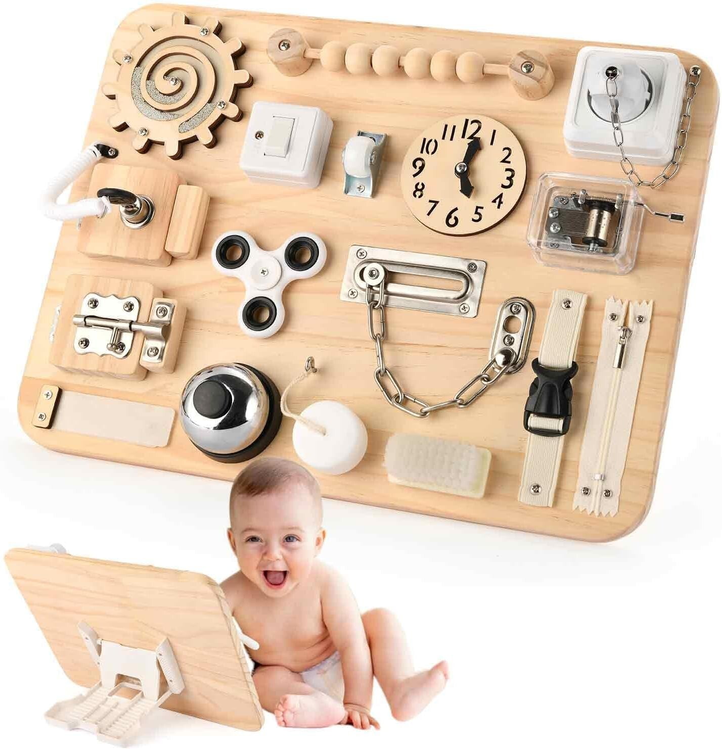 Montessori 18-in-1 Busy Board - Safe Wooden Sensory Toy for Toddlers 1-4 Years