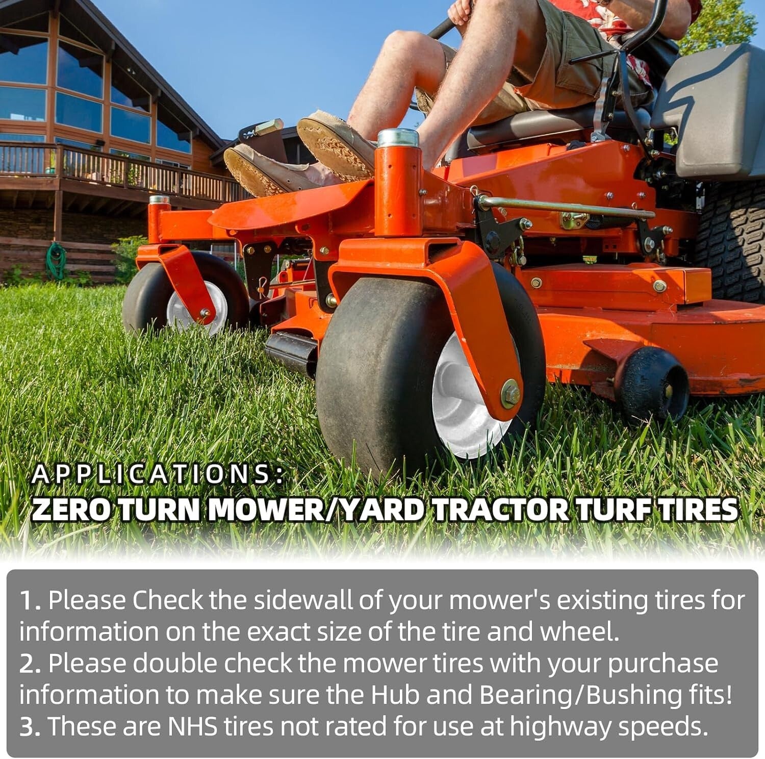 2-Pack Lawn Mower Tires - 13" Flat-Free Rubber with Rim for Smooth Turf Treads