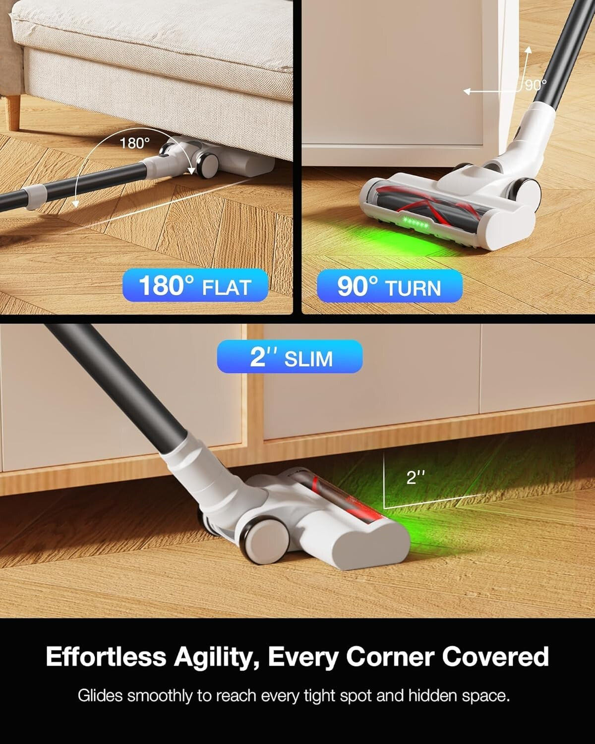 Rechargeable Cordless Stick Vacuum Cleaner for Carpets & Hard Floors, 55 Min Run