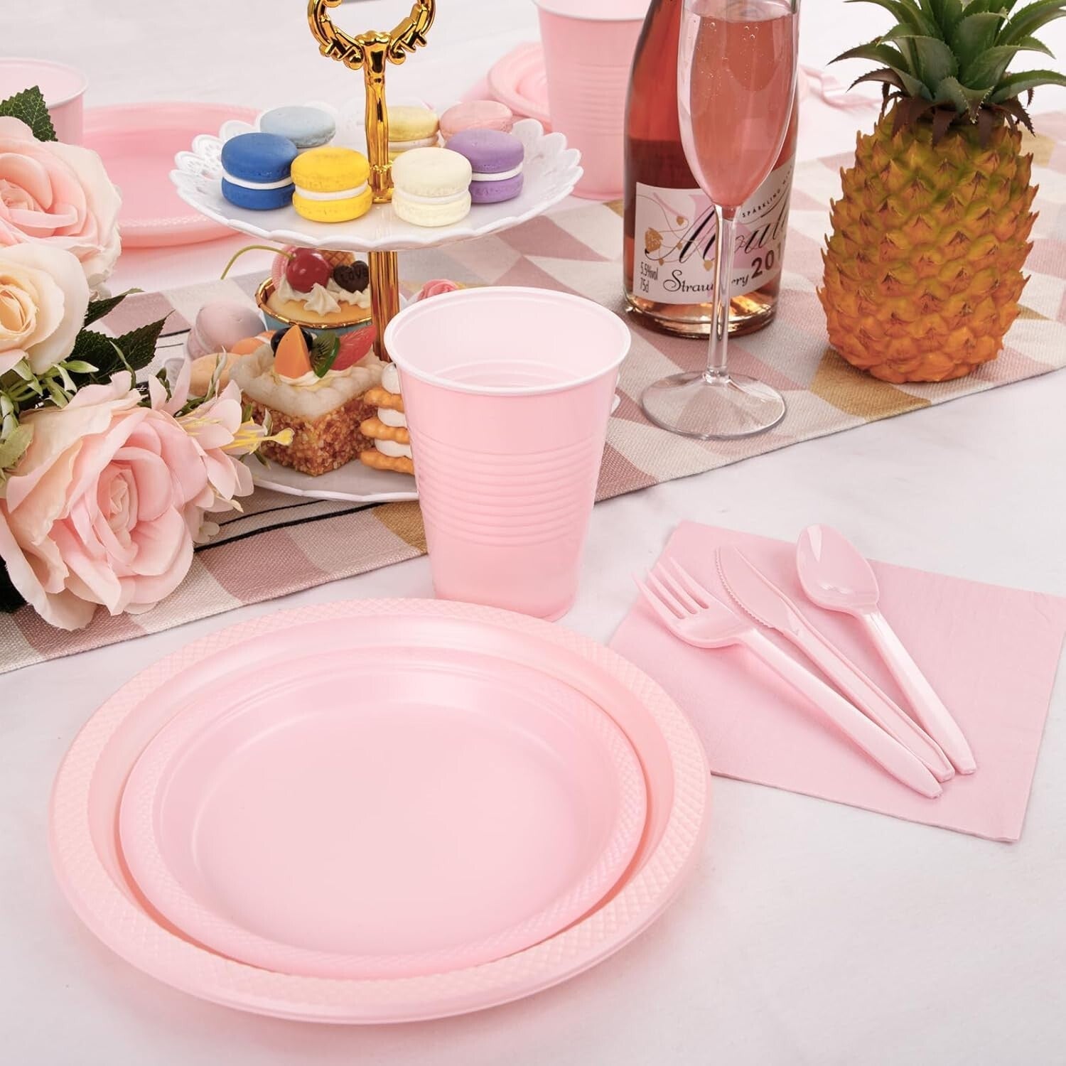MirthMood 350-Piece Pink Party Set - Plates, Cups & Cutlery for 50 Guests