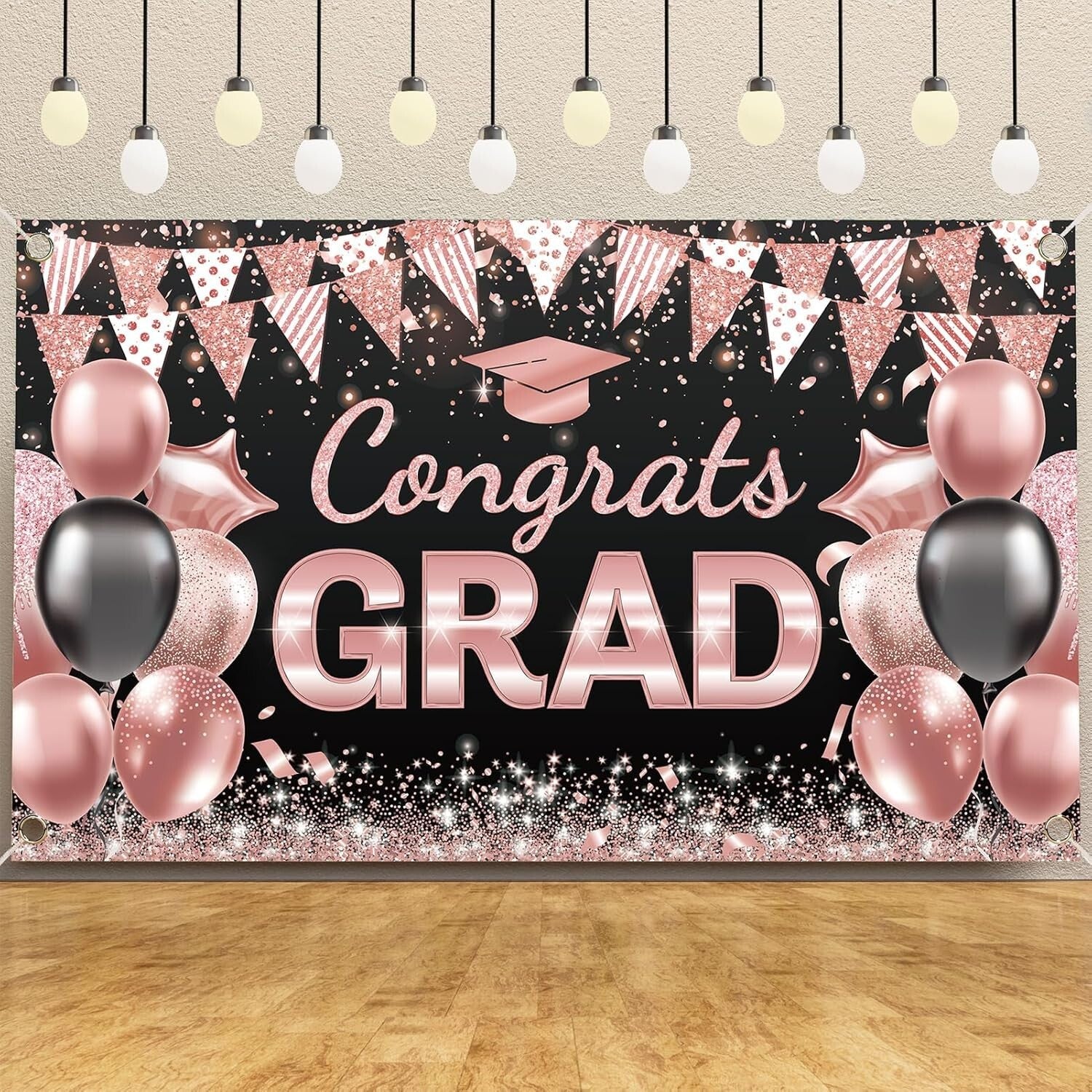 Complete 2025 Graduation Celebration Kit - 245 PCS in Black, Pink & Rose Gold