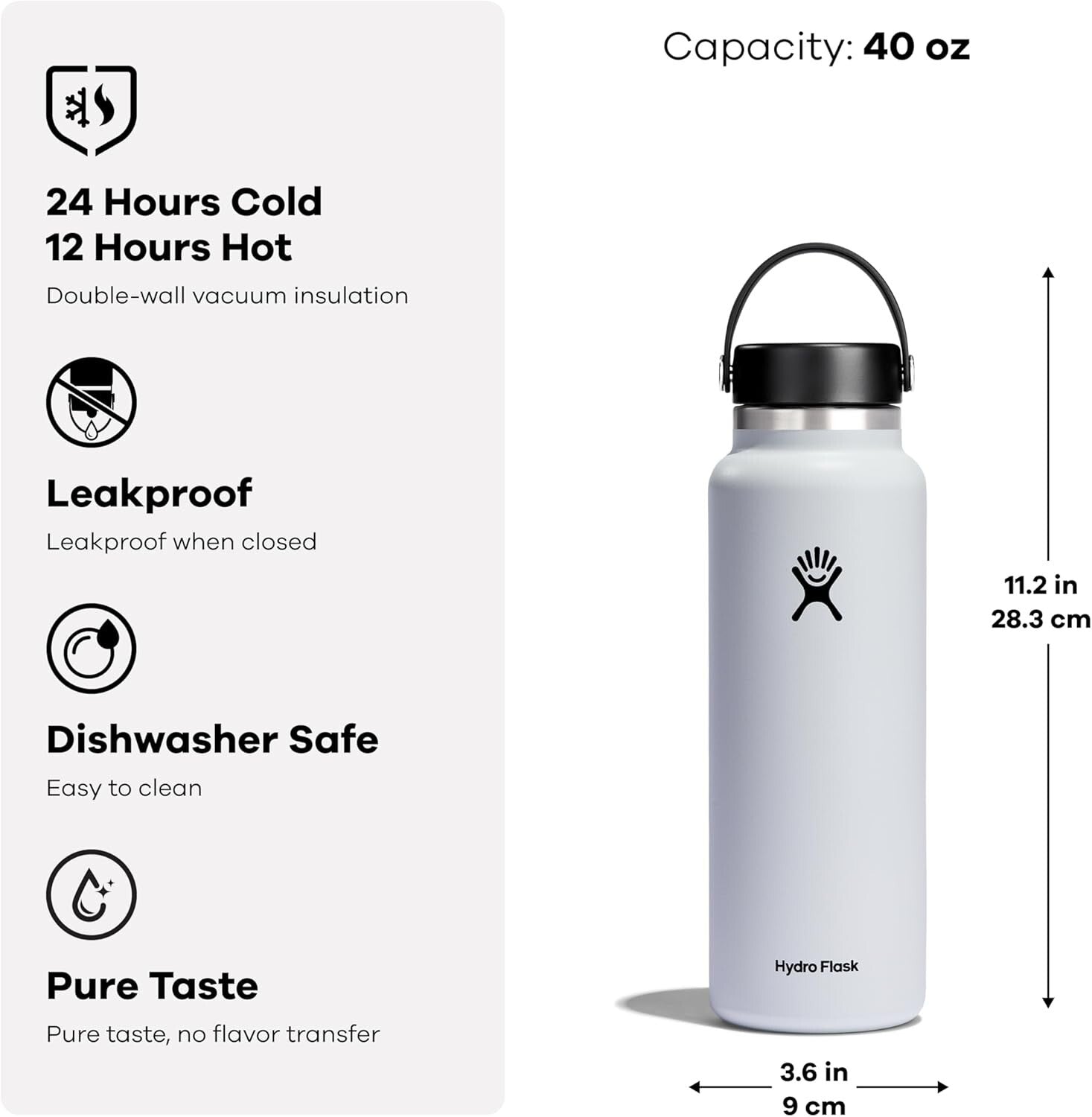 Stylish 40 oz Stainless Steel Water Bottle - Dishwasher Safe & Insulated