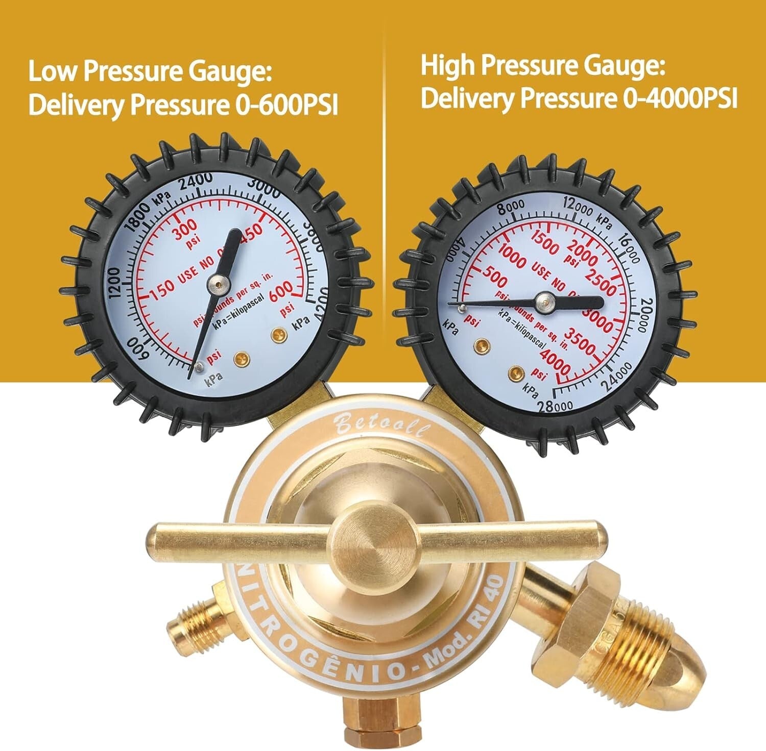 Durable Nitrogen Pressure Regulator with Protective Gauges and Adjustable Handle