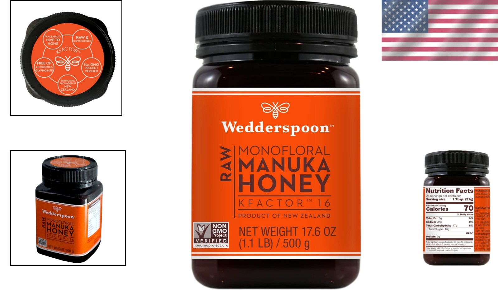 Authentic KFactor 16 New Zealand Manuka Honey - Raw & Non-GMO, 17.6 Oz