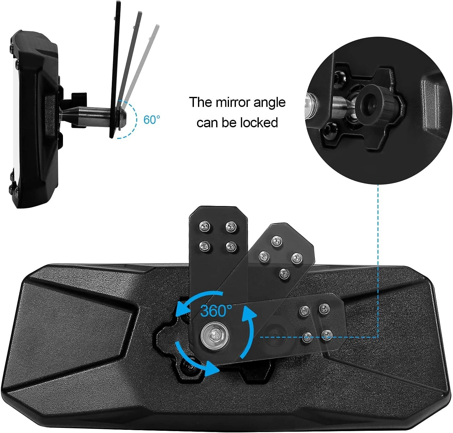 Adjustable UTV Side Mirrors & Rear View Mirror Set for 2015-2024 Polaris Rangers