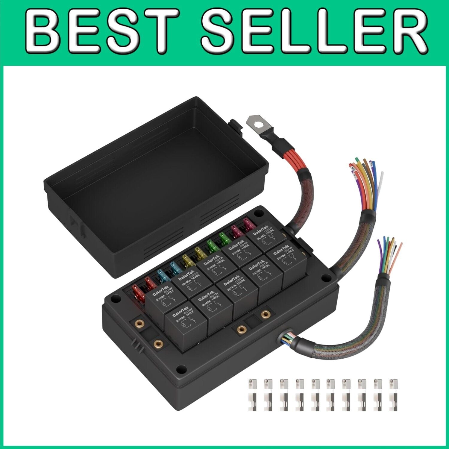 12V 10-Way Pre-Wired Relay Box & Dustproof Fuse Panel for Automotive Safety