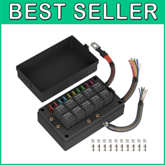 12V 10-Way Pre-Wired Relay Box & Dustproof Fuse Panel for Automotive Safety
