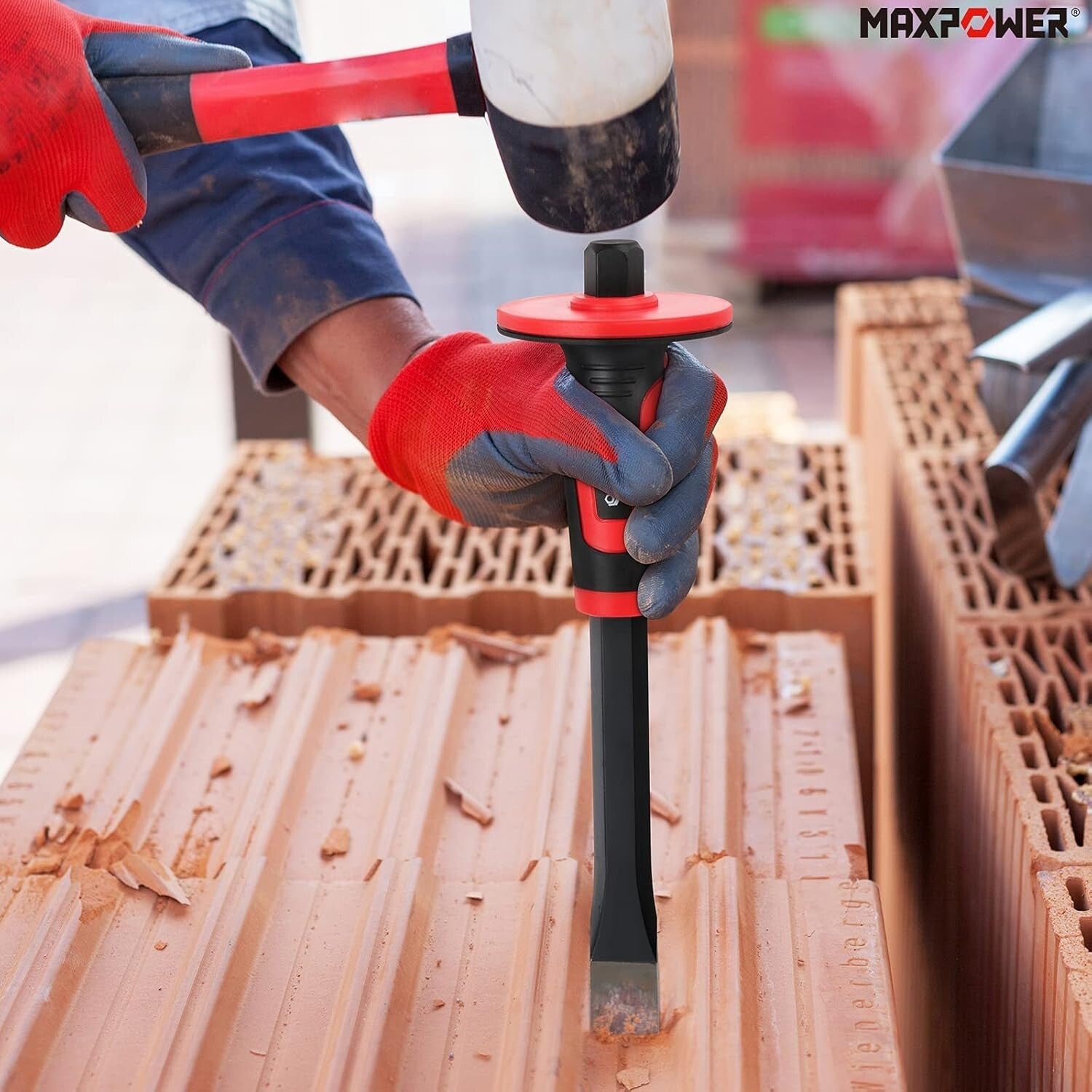 Durable Masonry Chisels: 11" Point & Flat, 8" Brick Chisel with Hand Guard