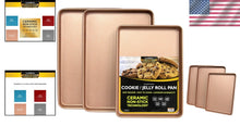 Load image into Gallery viewer, Luxury 3-Piece Cookie Sheet Set - Rose Gold Granite with Easy Release Surface