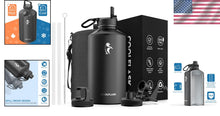 Load image into Gallery viewer, Magic Black 128 oz Insulated Water Jug with Straw &amp; 3 Lids - Ultimate Hydration