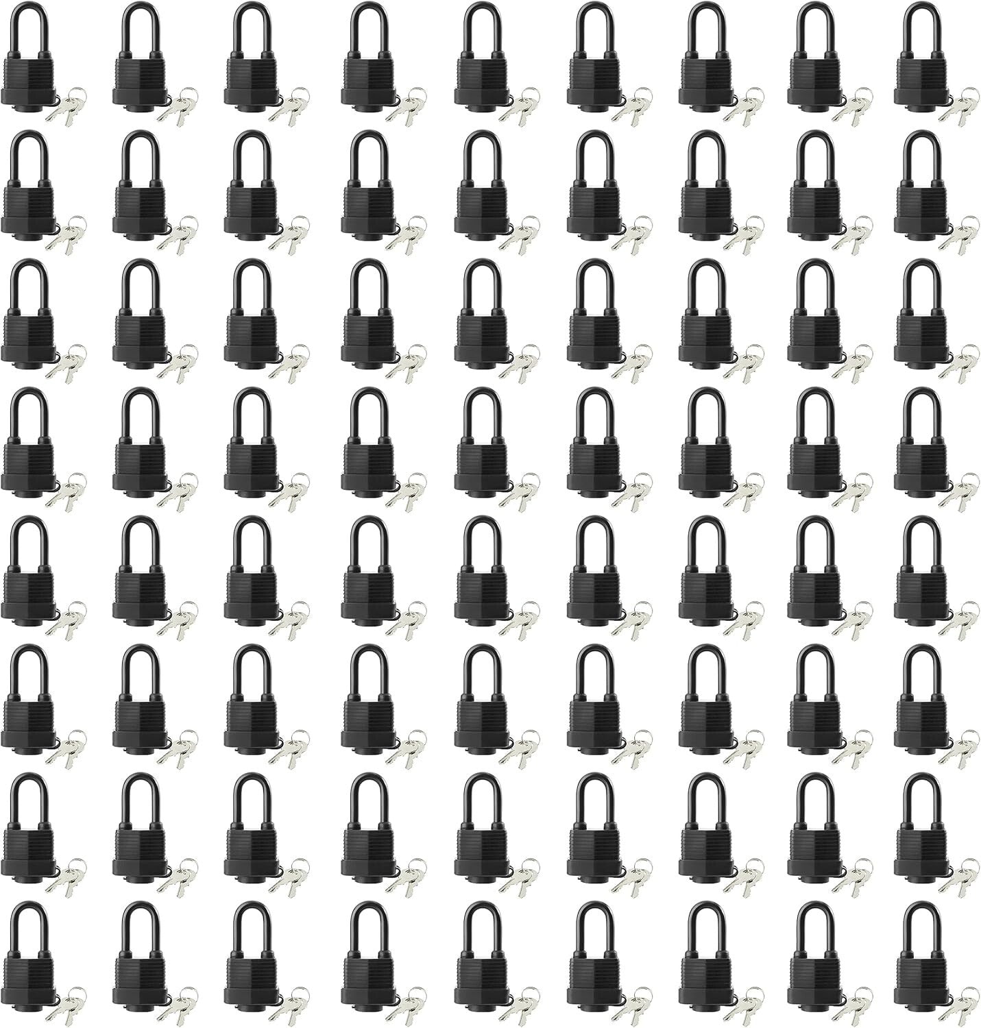 72-Pack Waterproof Laminated Steel Padlocks - Keyed Alike for All-Weather Use