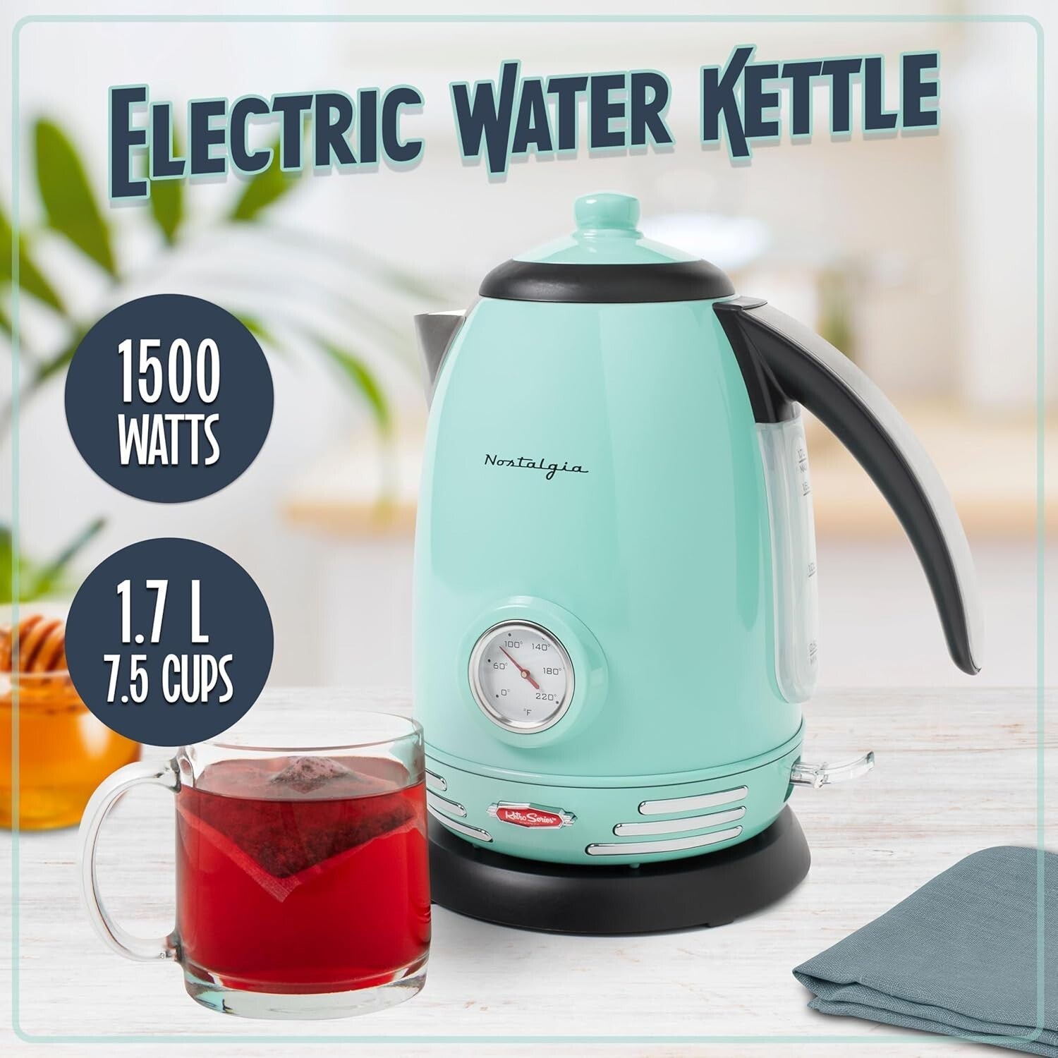 Elegant 1.7L Retro Tea Kettle with 360-Degree Base & Water Level Indicator
