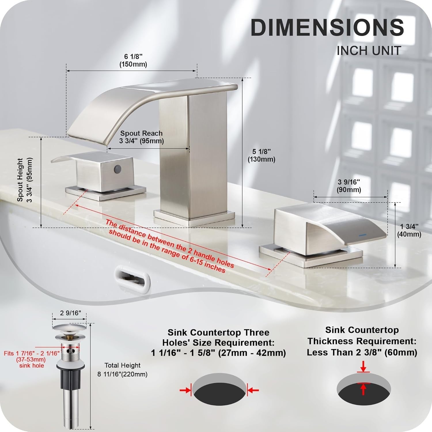 Sophisticated Brushed Nickel 8 Inch Waterfall Faucet with Easy Installation Kit