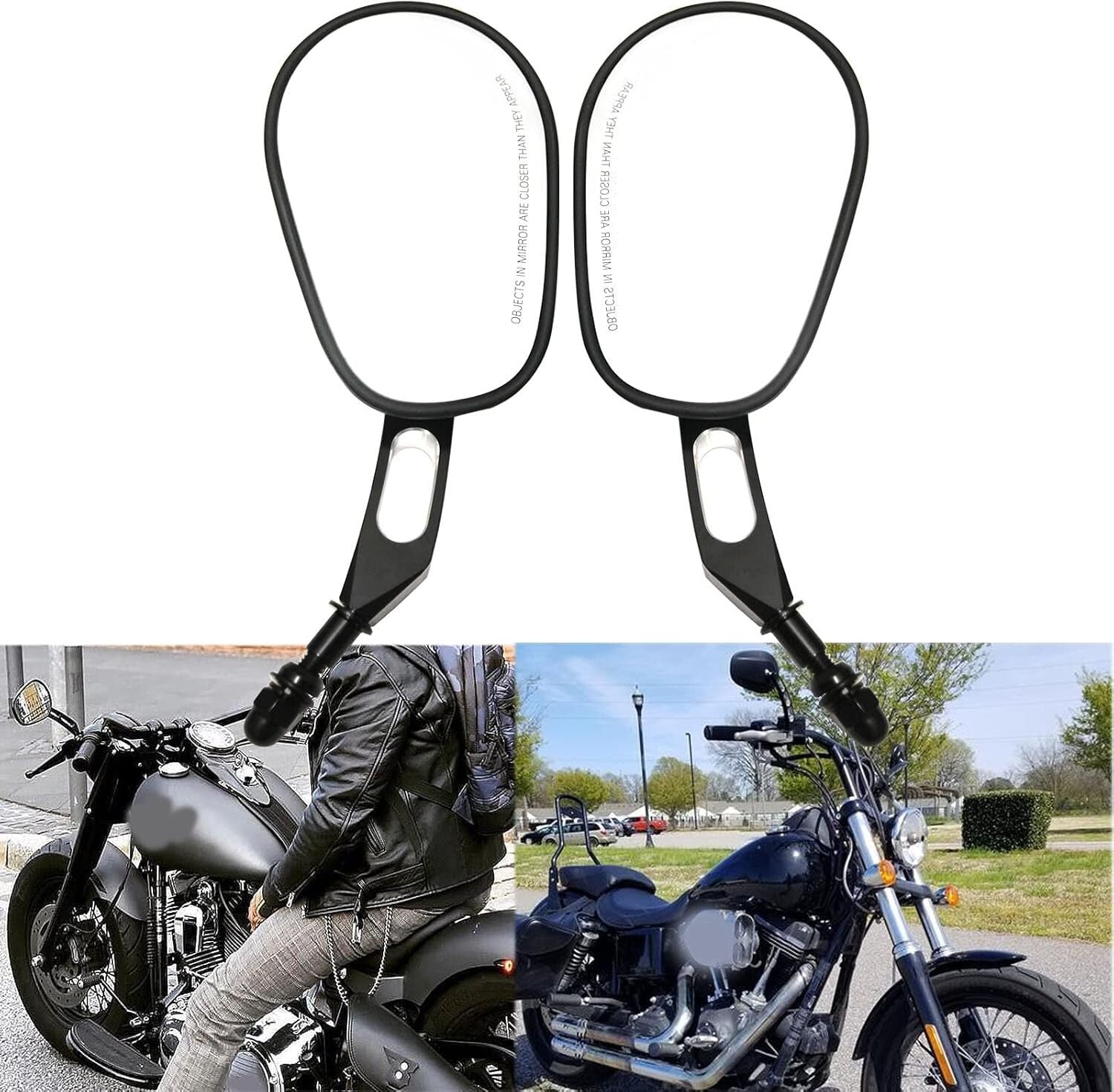 Enhanced 8mm Black Convex Motorcycle Mirrors - Perfect for Custom Harley Builds
