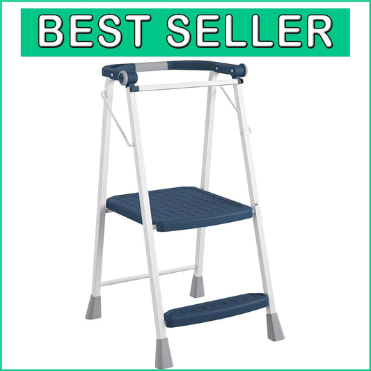 Family-Friendly 2-Step Folding Stool with Slip-Resistant Platform and Snack Tray