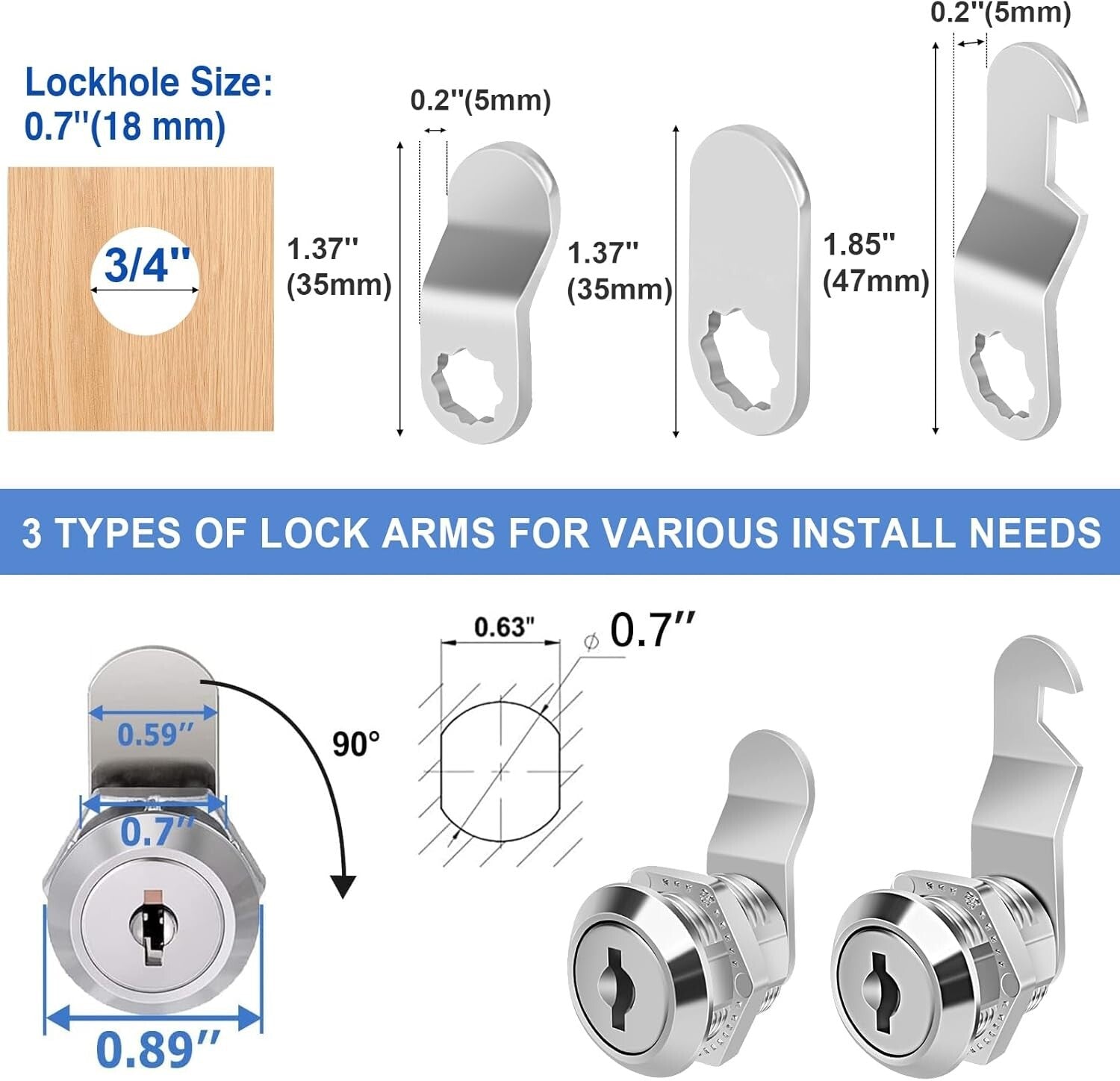 Premium Zinc Alloy Keyed Alike 5/8" Cam Locks - Toolbox & Mailbox Security Set