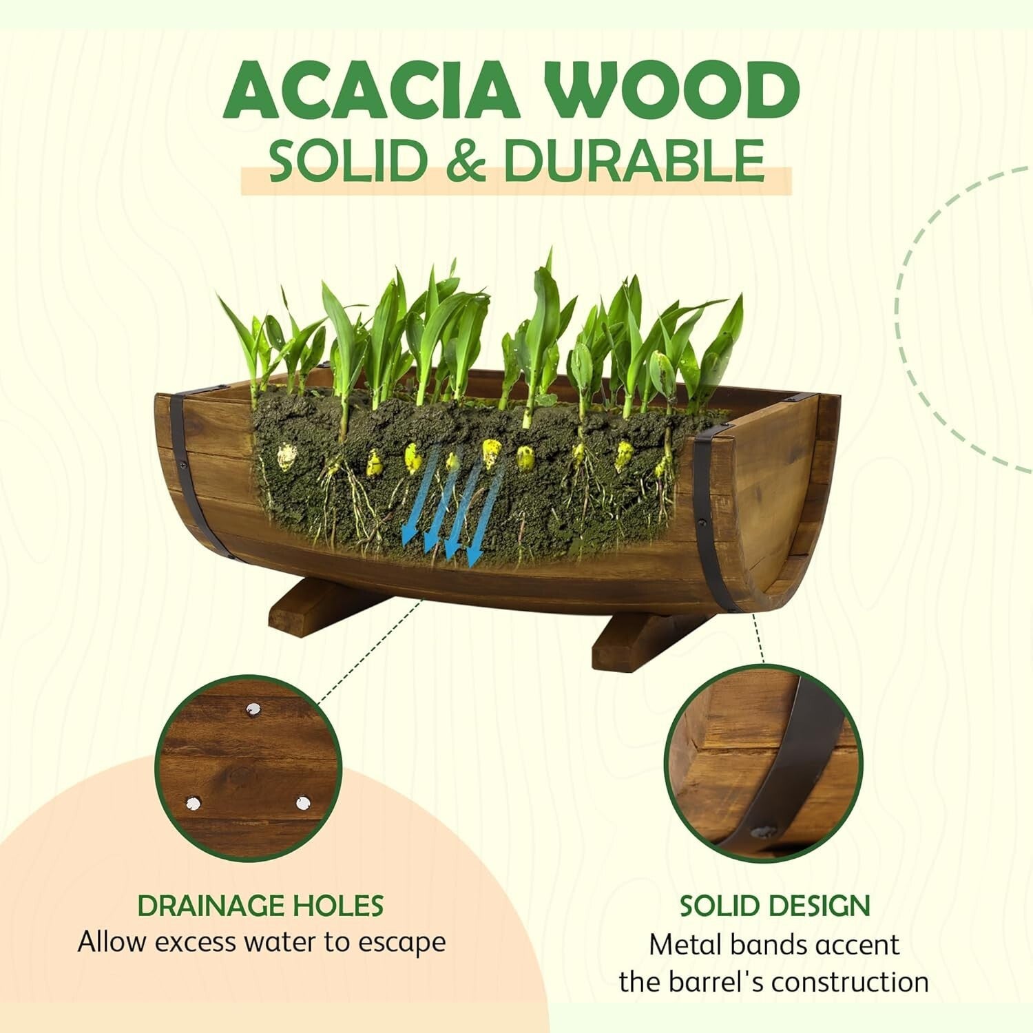 Durable Half Barrel Planters Set of 2 with Legs - Perfect for Outdoor Plants