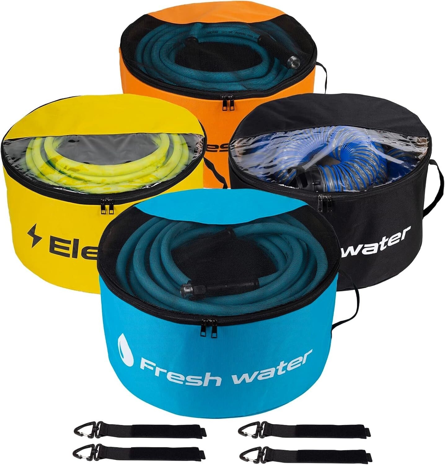 Efficient 4-Pack RV Sewer Hose Storage Bags with Waterproof Liners and Zippers