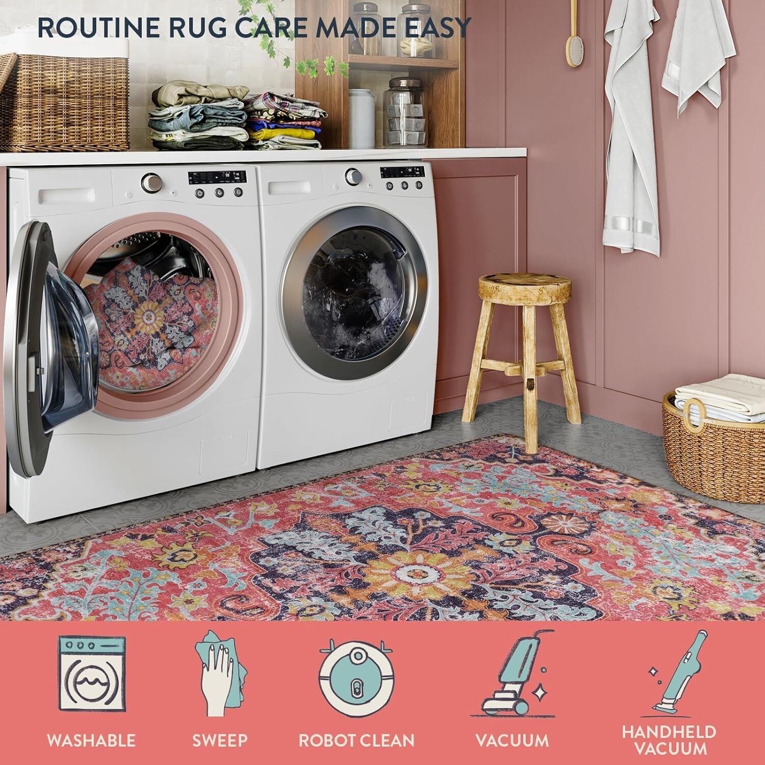 Stylish 3'x5' Fuchsia Non-Slip Rug - Ideal for Entrances & High Traffic Areas