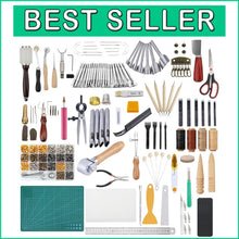 Load image into Gallery viewer, Complete Leather Working Kit with Tools for Stamping, Stitching &amp; More - 372 pcs