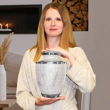 Load image into Gallery viewer, Large Decorative Burial Urn for Human Ashes - Opal Finish with Silver Lining