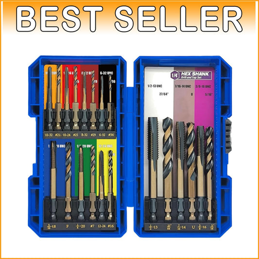Durable Hex Shank Drill Bits & Taps Set - 20 Pieces, Color-Coded for Efficiency