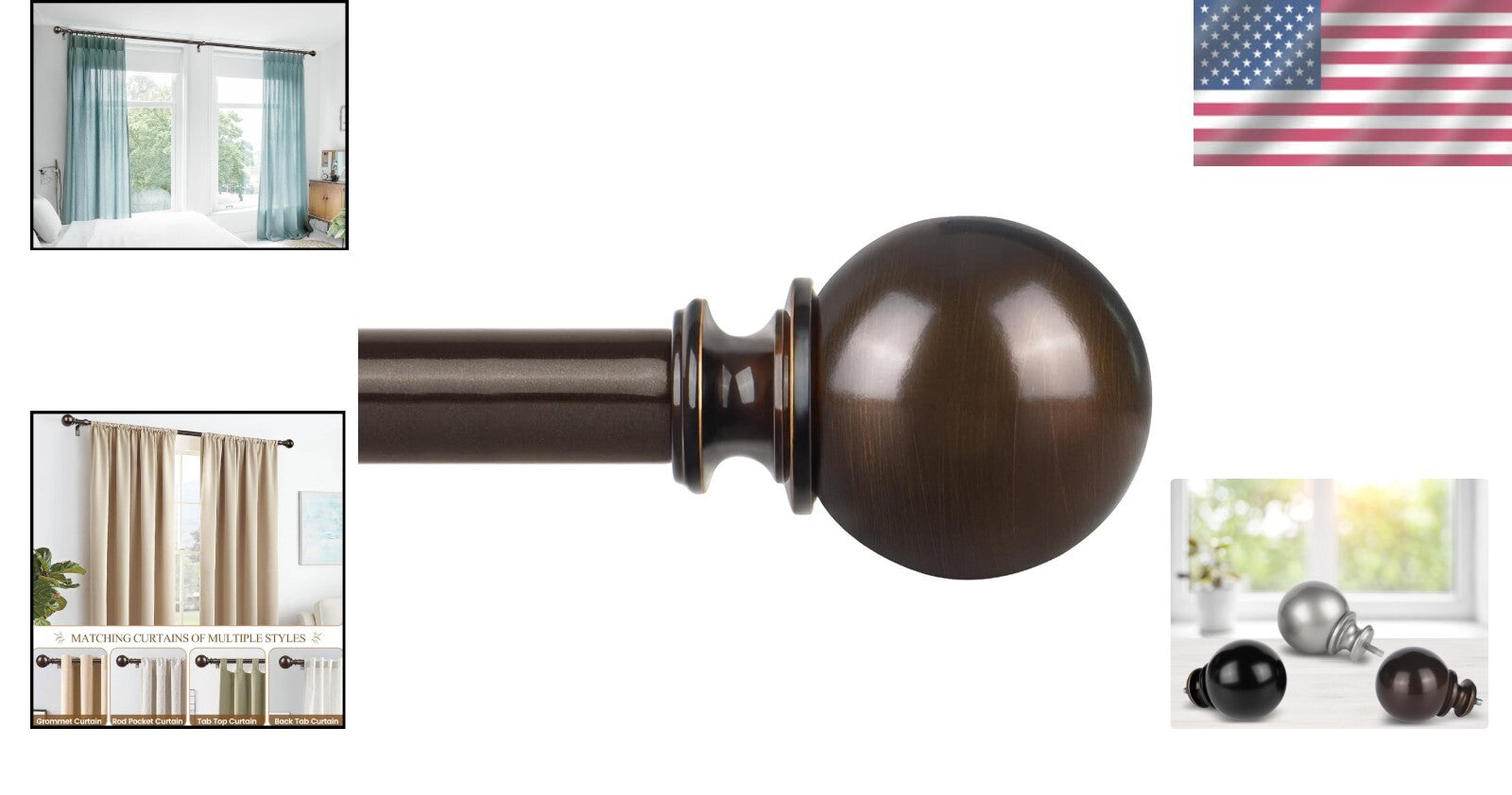 Elegant Antique Bronze Curtain Rods 120-170 Inches, Decorative Finials