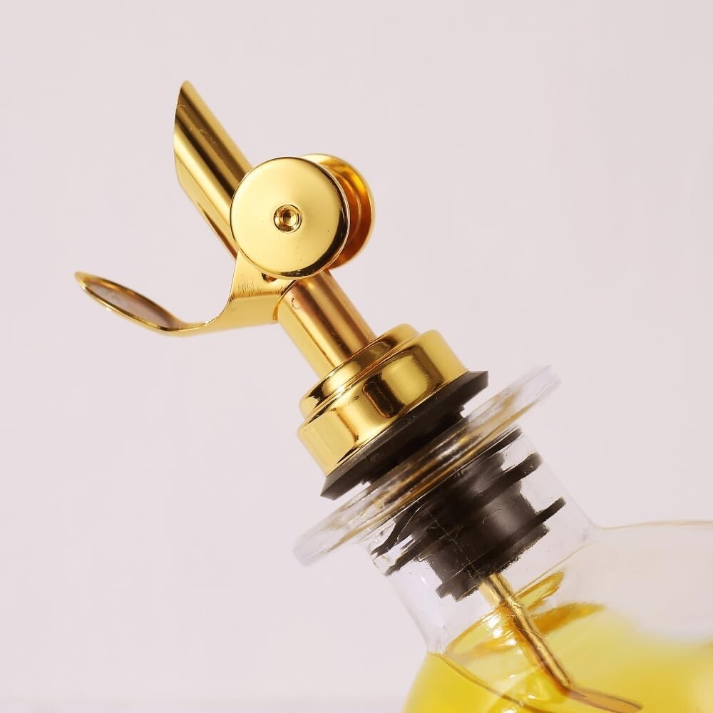 Elegant 350ml Olive Oil Dispenser Set with Gold Pourers and Waterproof Labels