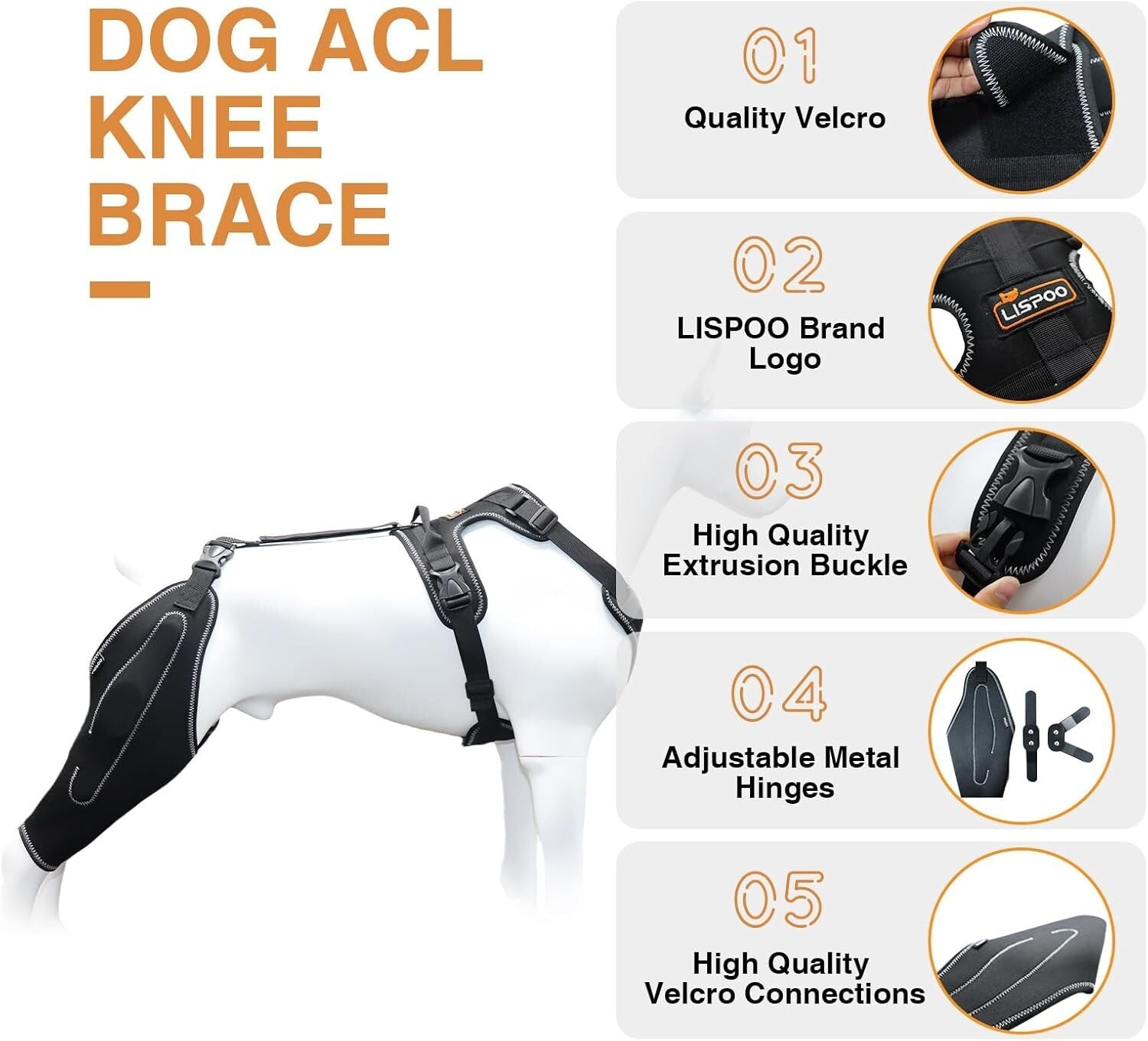 Adjustable Dog Knee Brace for Torn ACL & Luxating Patella – Medium Size