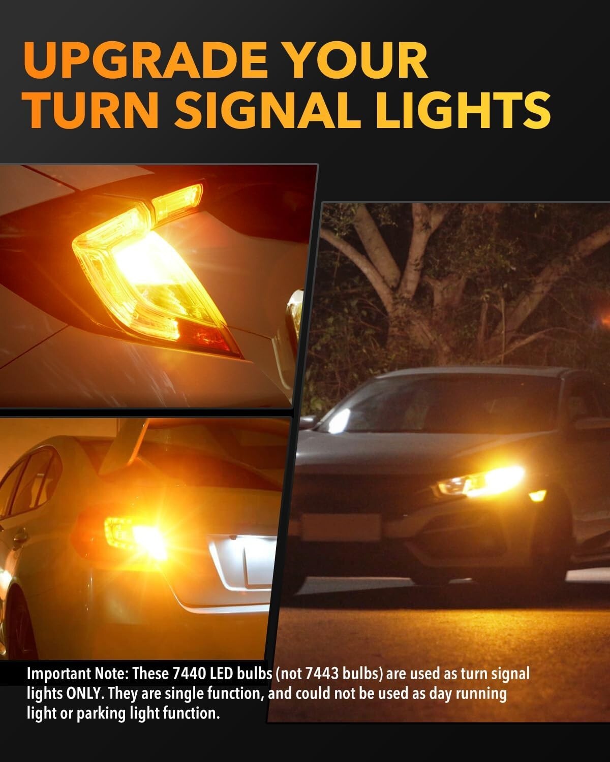 Amber Yellow 7443 Blinker Bulbs - 4000 Lumen, Long Life, Error-Free Performance