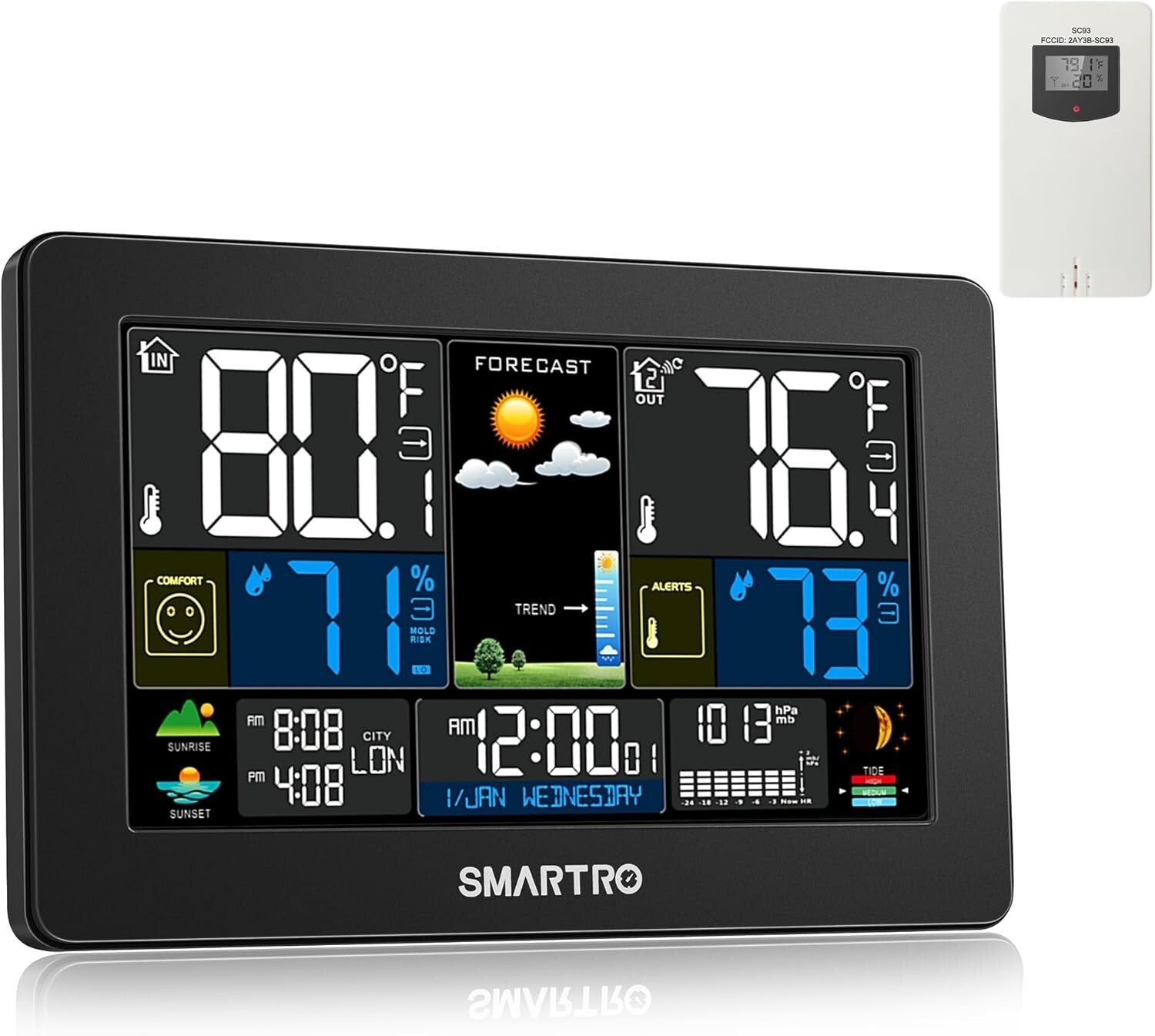 High Precision Indoor Outdoor Weather Station with Multiple Sensors for Home Use