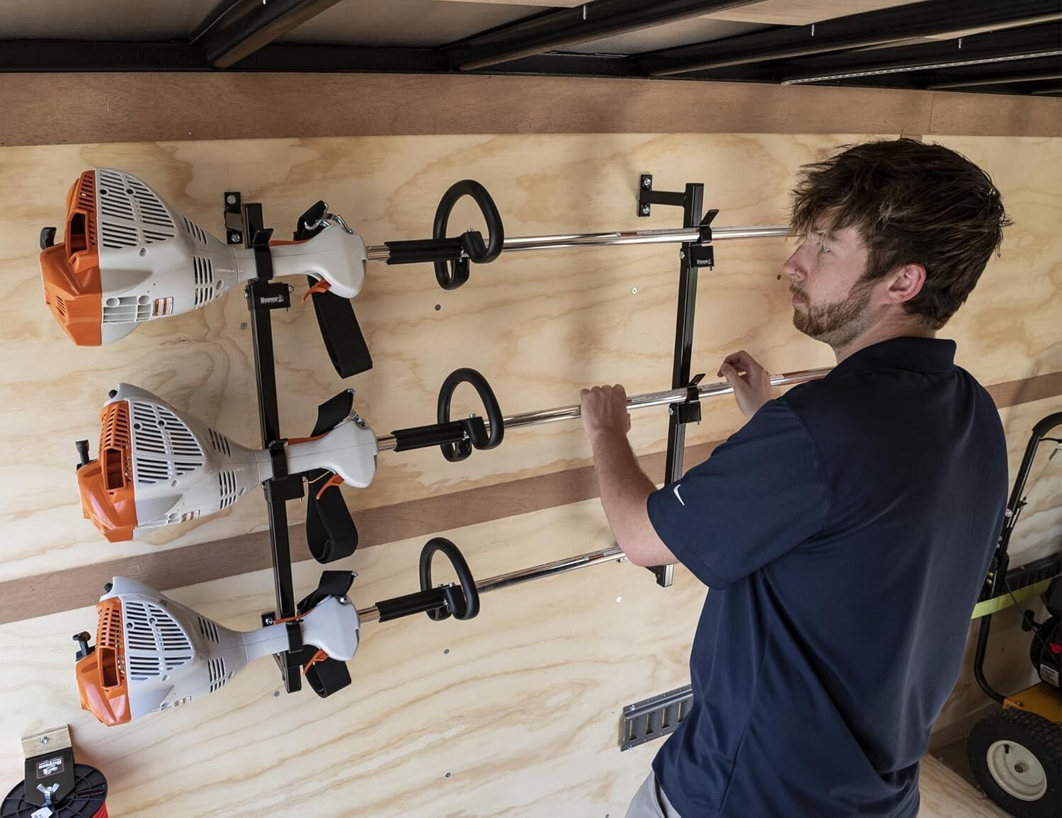 3-Position Snap-In Trimmer Rack - Heavy-Duty Carbon Steel for Landscape Trailers