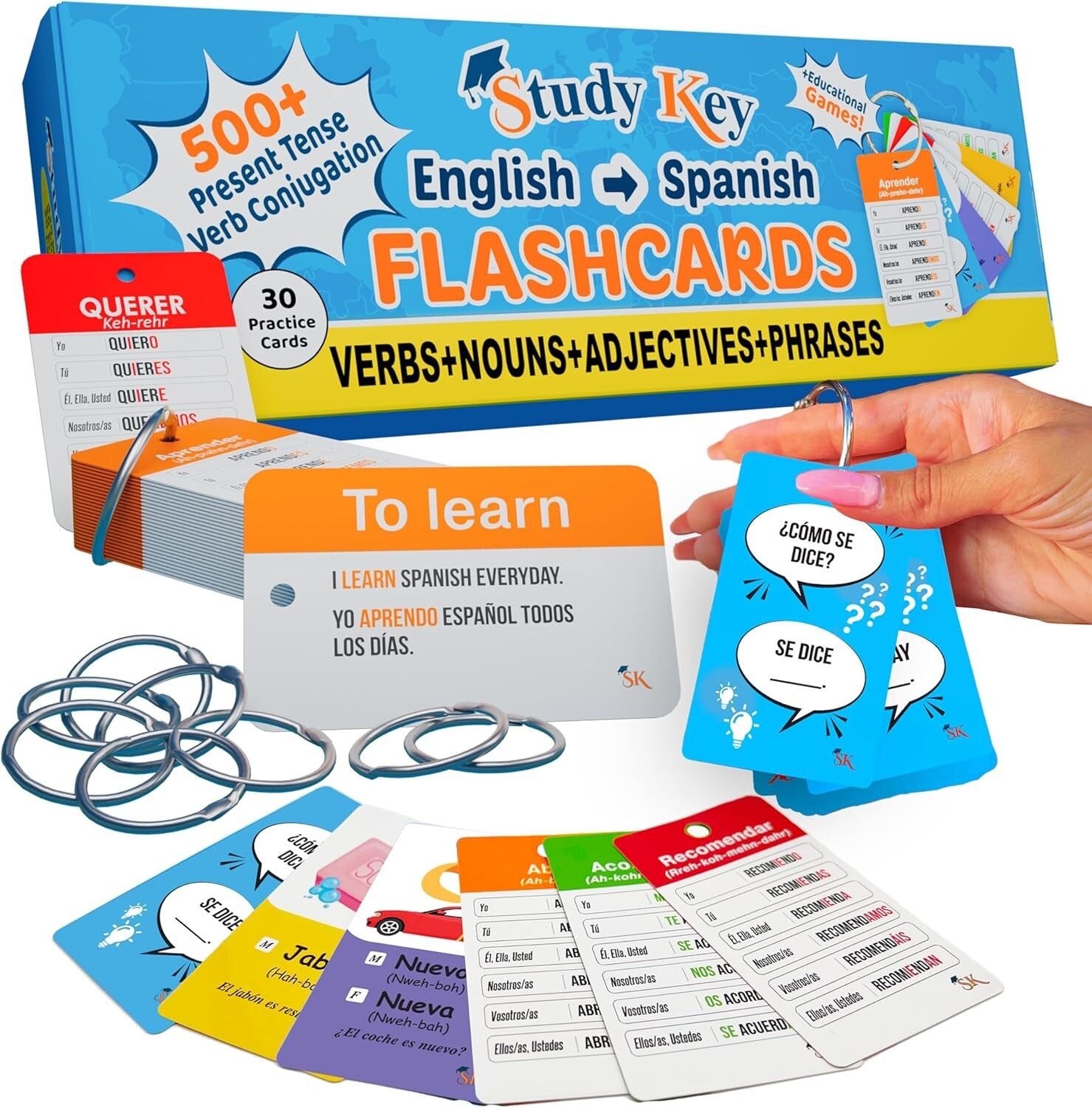 Portable 500+ Flash Cards Set: Learn Spanish with Engaging Visuals & Resources