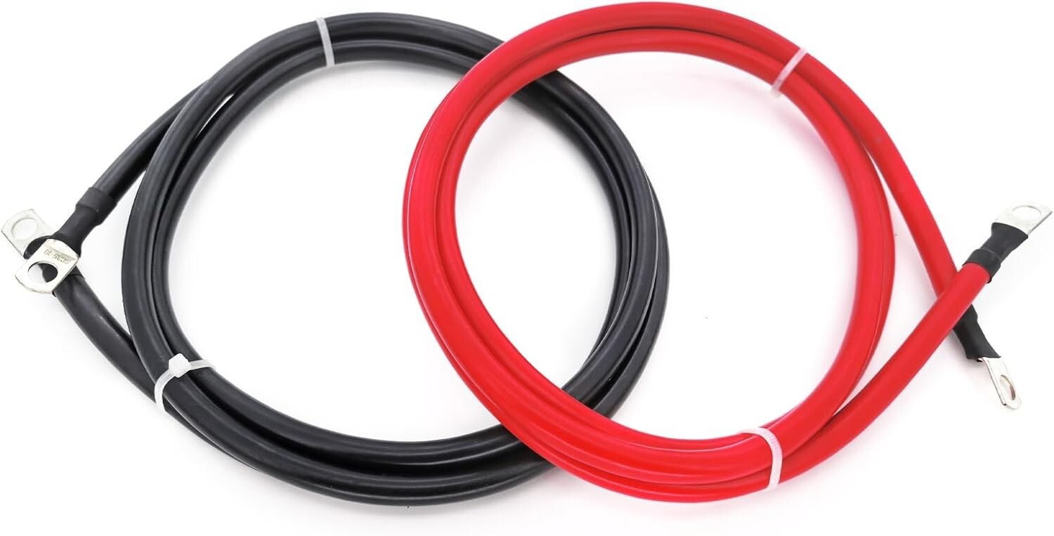 Essential 2 AWG Battery Cables - 5FT Pure Copper for Solar, RV, and Marine Needs