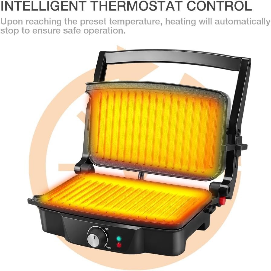 PFOA & BPA Free Panini Press - 2 Slice Non-Stick Electric Grill with Oil Cups