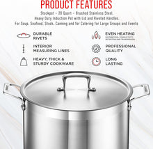 Load image into Gallery viewer, High-Quality 20 Quart Induction-Ready Stockpot - Riveted Handles &amp; Easy to Clean